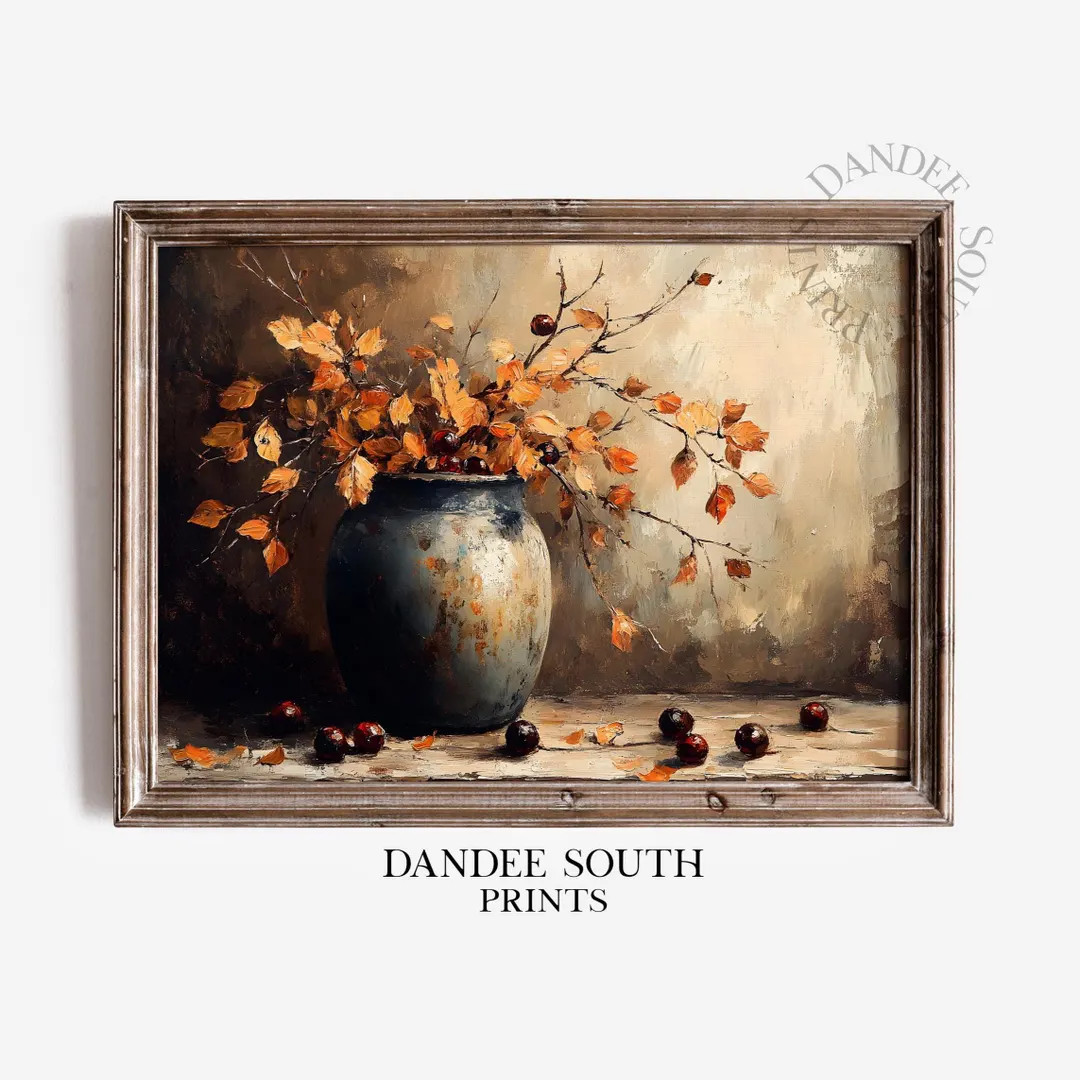 Rustic Fall Floral Digital Wall Art Printable, Vintage Autumn Farmhouse Digital Wall Art, Moody F... | Etsy (US)