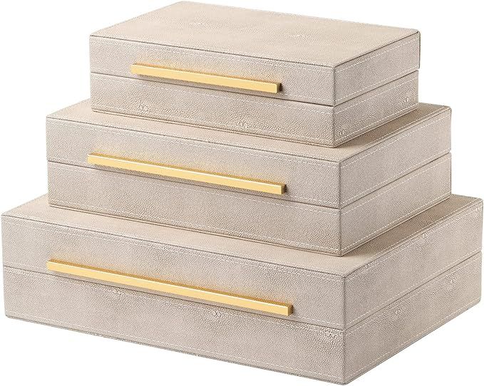 XIGEXIGE Ivory Shagreen Box Leather set of 3 Large Modern Decorative Nesting Jewelry Boxes, Stack... | Amazon (US)