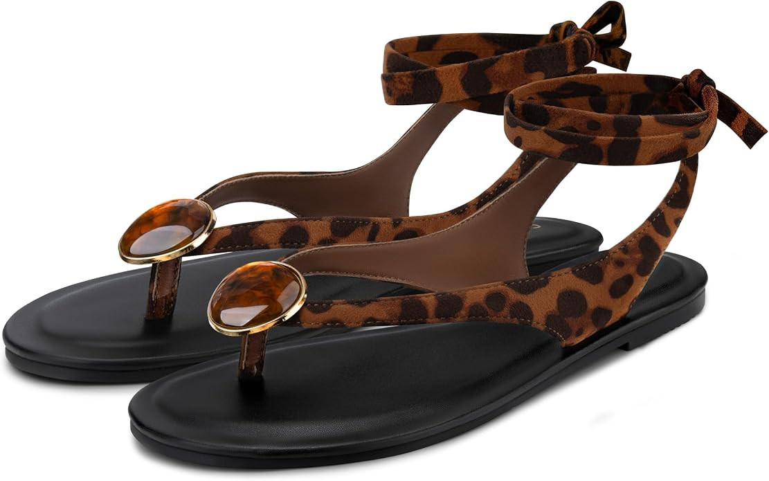 Carcuume Women's Suede Flat Sandals with Metallic Accents Adjustable Strappy Flip Flops for Beach... | Amazon (US)