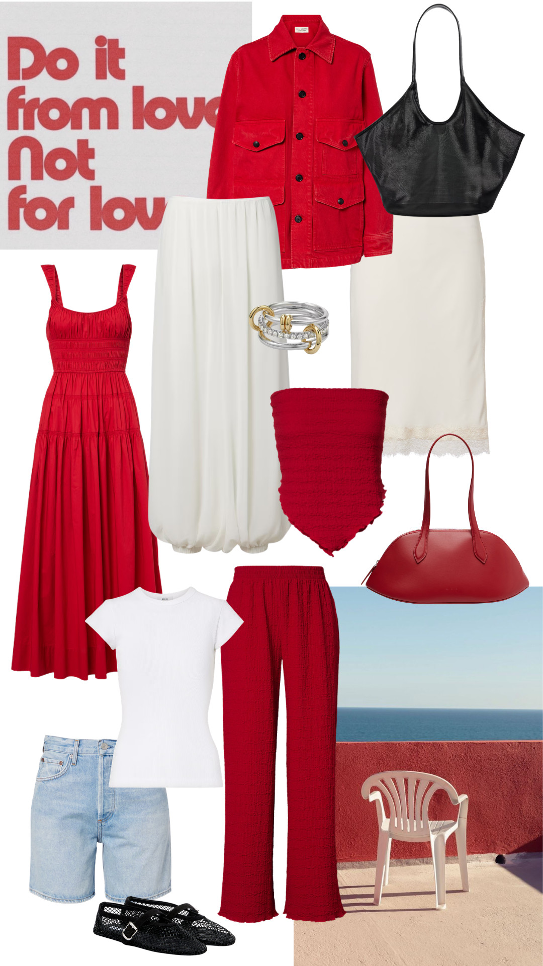 MYTHERESA MAY EDIT | Red | Tote Bag | Satin Skirt | Lace Skirt | Sheer Shorts | Ballet Flats | Canvas Jacket 

 #LTKuk #LTKsummer #LTKeurope