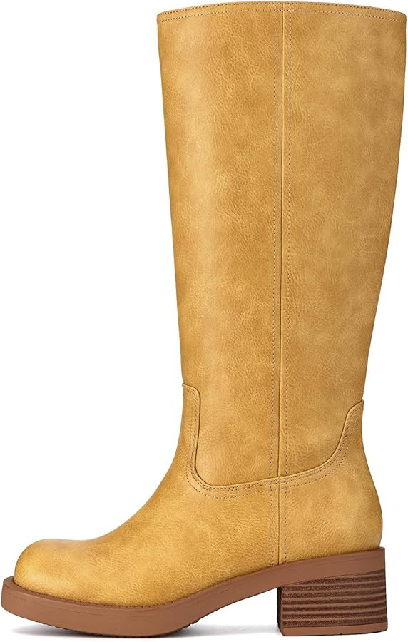 Athlefit Women's Knee High Boots Square Toe Chunky Block Riding Tall Boots for Women Low Heel | Amazon (US)