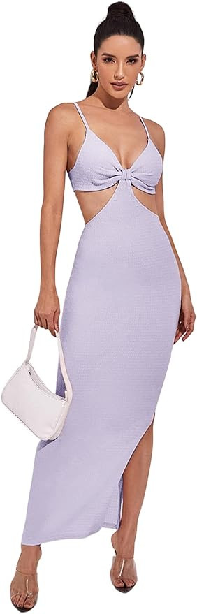 SheIn Women's Cut Out Split Maxi Dress V Neck Sleeveless Backless Ruched Bust Bodycon Dresses | Amazon (US)