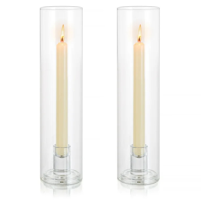Sziqiqi Hurricane Candlestick Holders Glass: 2 Pcs Clear Taper Candle Holder Tall Glass Candle St... | Walmart (US)
