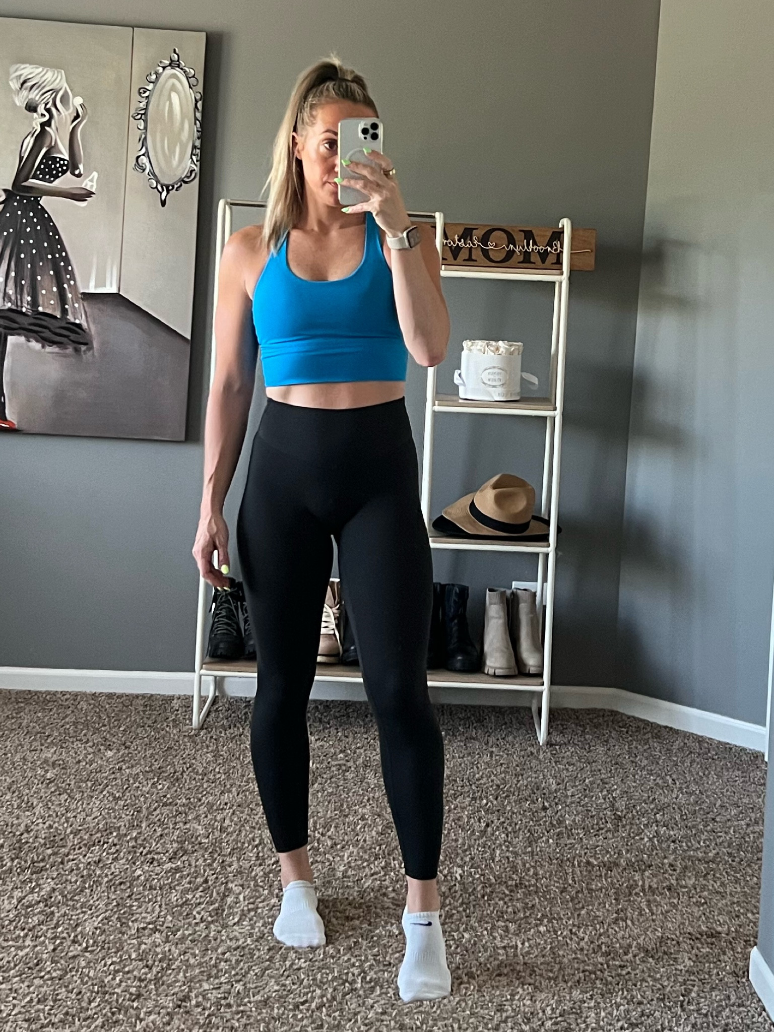 The cutest workout set! Gym fit, flattering workout outfit, Crz yoga, amazon workout set, black leggings, butter leggings, align leggings for less, crop tank, crop top, mom outfit, running errands outfit, blue tank topp

#LTKActive #LTKFindsUnder50 #LTKFitness