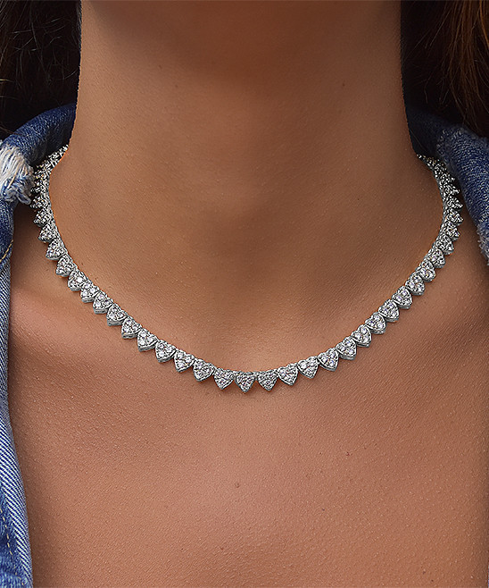 Golden Moon Women's Necklaces Silver - Silvertone Cluster Heart Tennis Necklace With Swarovski Cryst | Zulily