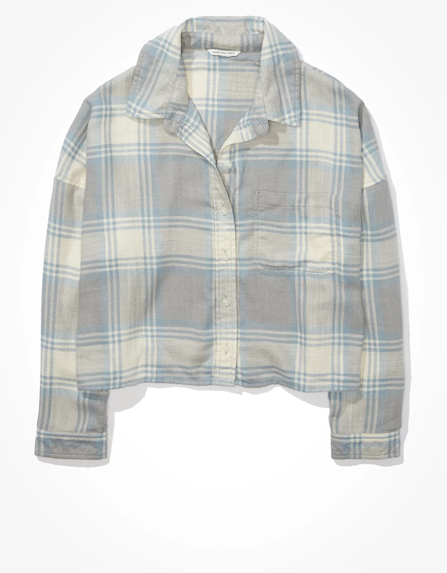 AE Cropped Plaid Flannel Shirt | American Eagle Outfitters (US & CA)
