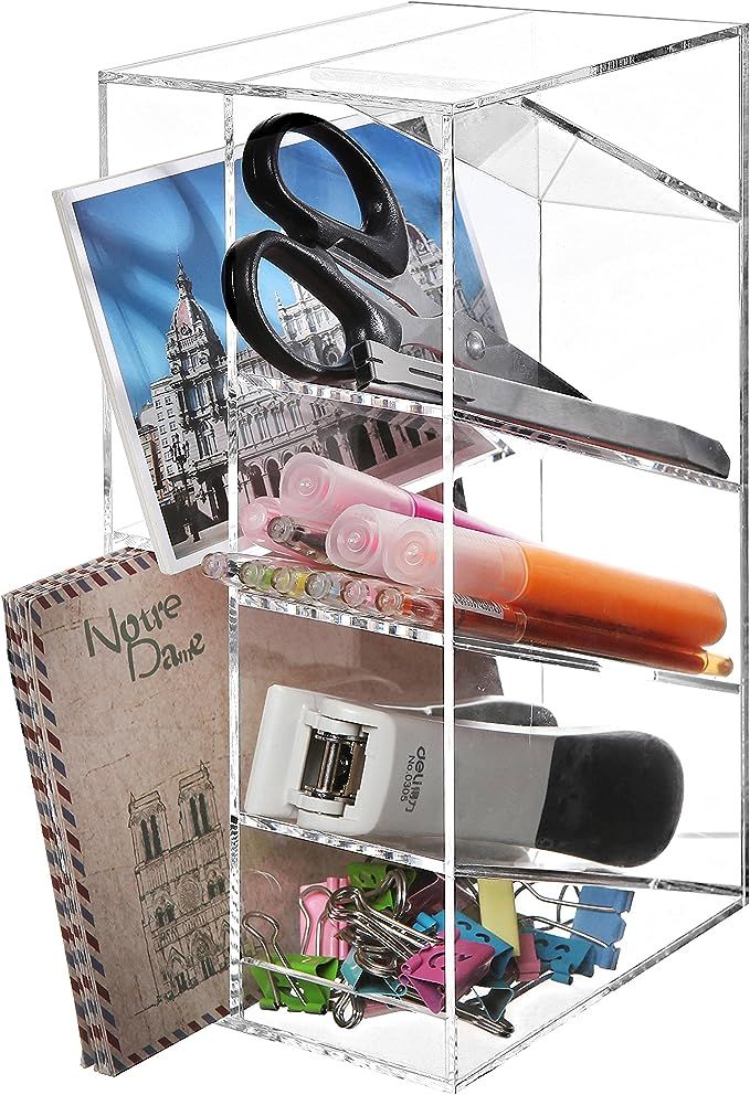 Modern Clear Acrylic Office Desktop Letter Mail Sorter/Pen & Pencil Holder/Home Organizer - MyGif... | Amazon (US)