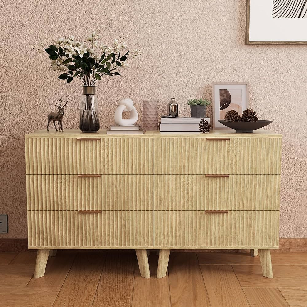 3 Drawer Dresser with Waveform Panel, Modern Closet Dressers Chest of Drawers, Wood Storage Dress... | Amazon (US)