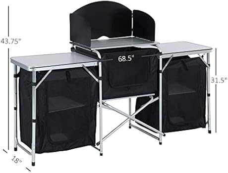 Amazon.com : Outsunny 6' Aluminum Portable Fold-Up Camping Kitchen with Windscreen and 5 Enclosed Cu | Amazon (US)