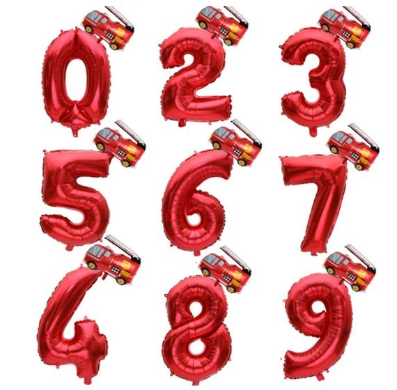 32 Inch Red Foil Number Balloons + Fire Truck Balloon - 2 pcs / Firefighter / Red Number Balloon ... | Etsy (US)