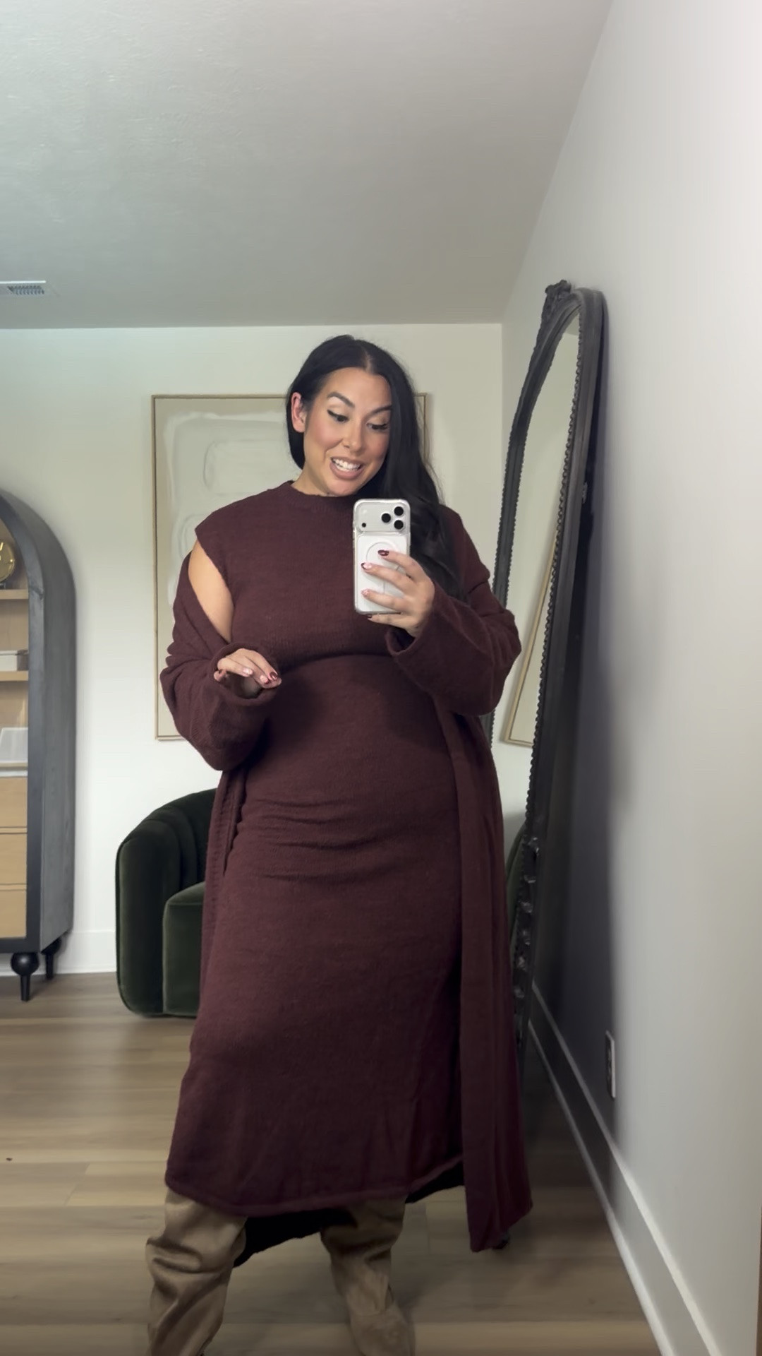 Another perfect sweater dress for fall, has a matching duster and so perfect for the holidays! Wearing an XL. Use code: BONNIE40 @vici, fall style, fall loungewear, matching set, fall dresses 

 #LTKSeasonal #LTKMidsize