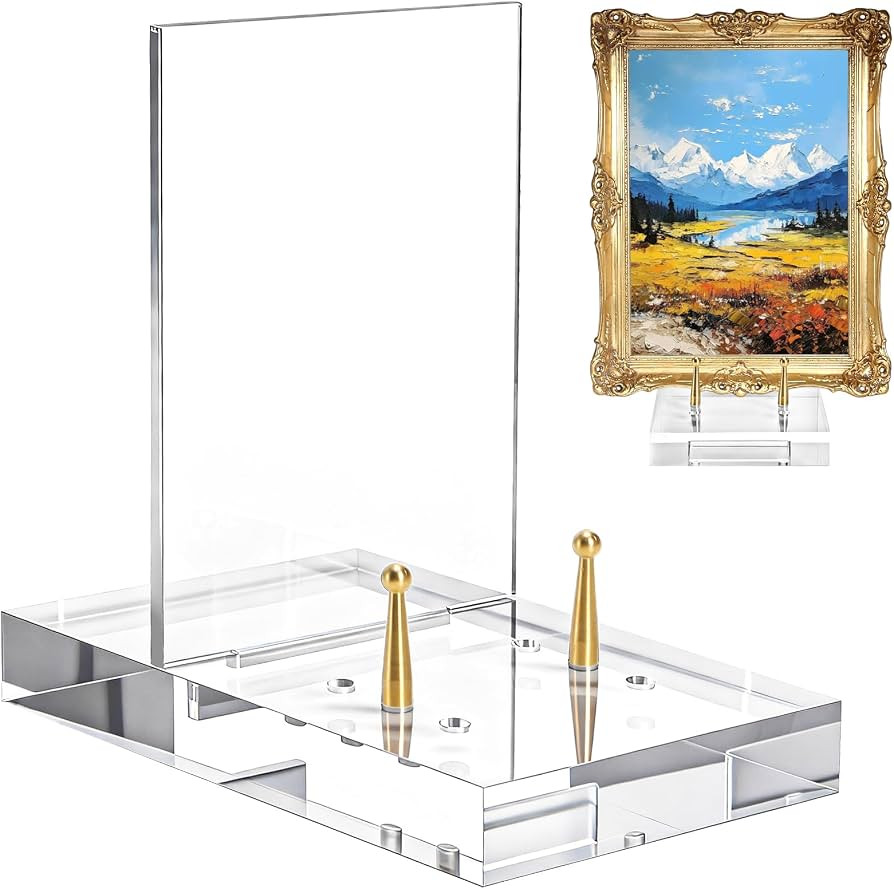 Acrylic Easel Display Stand, Heavy-duty Picture Frame Holder with Adjustable Gold Pegs, Clear Dec... | Amazon (US)