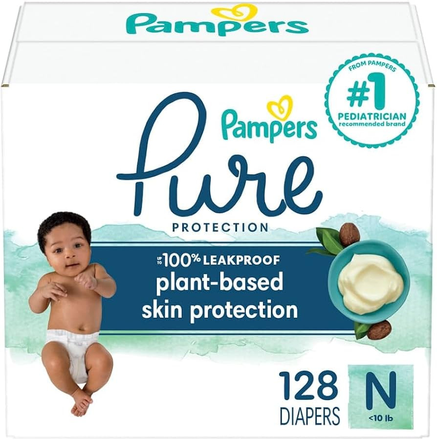 Pampers Pure Protection Diapers Newborn - Size 0, 128 Count, Hypoallergenic Premium Disposable Ba... | Amazon (US)