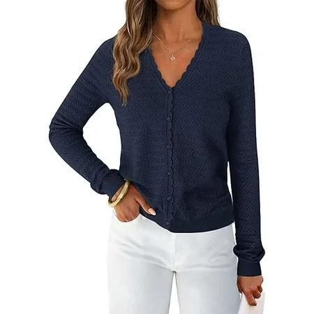 PRETTYGARDEN Women's Lightweight Cardigan Sweaters Fall Trendy Long Sleeve V Neck Button Up Soft Knit Sweater Tops | Walmart (US)