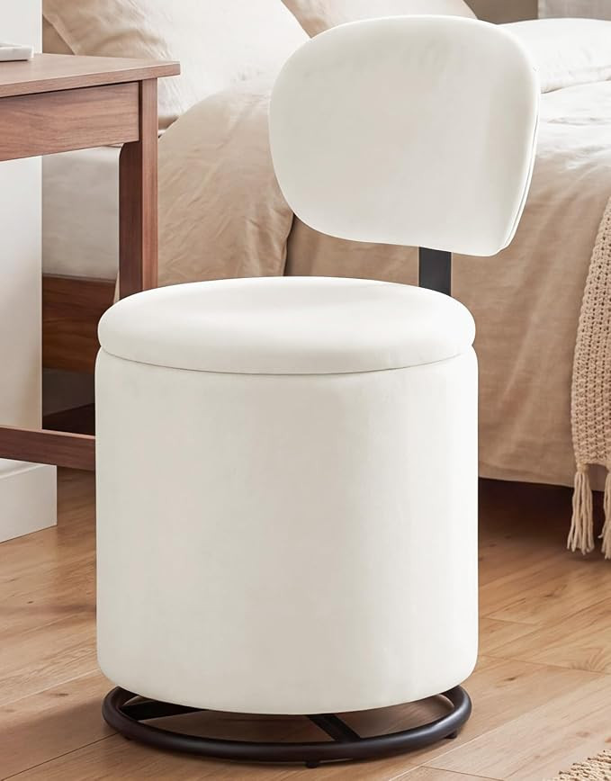 LIVELYGLOW White Velvet Swivel Vanity Chair with Storage Makeup Stool | Velvet-Fabric, 360°-Swiv... | Amazon (US)