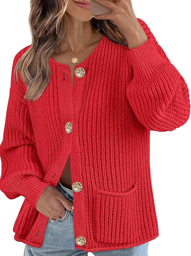 MEROKEETY Women's Long Sleeve Cardigan Sweater Fall Button Down Ribbed Knit Outerwear Coats with ... | Amazon (US)