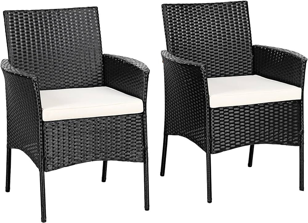 Tangkula 2 Pieces Patio Wicker Chair, Outdoor PE Rattan Armchairs with Removable Cushions, Patio ... | Amazon (US)