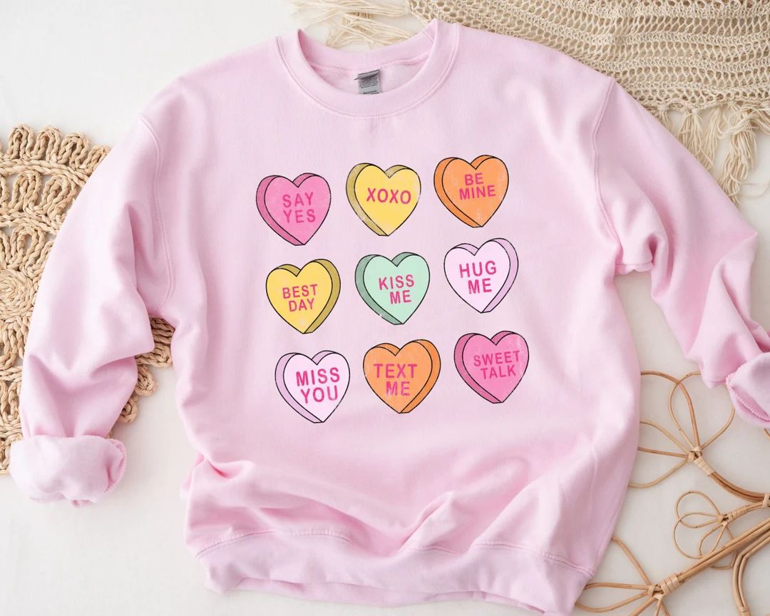 Retro Conversation Hearts Sweatshirt Valentine Sweatshirt - Etsy | Etsy (US)