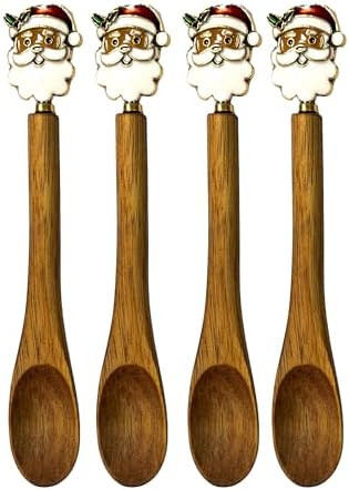 4PCS Small Wooden Spoons for Eating, Collection Christmas Spoons, Christmas Coffee Spoons,Wooden ... | Amazon (US)