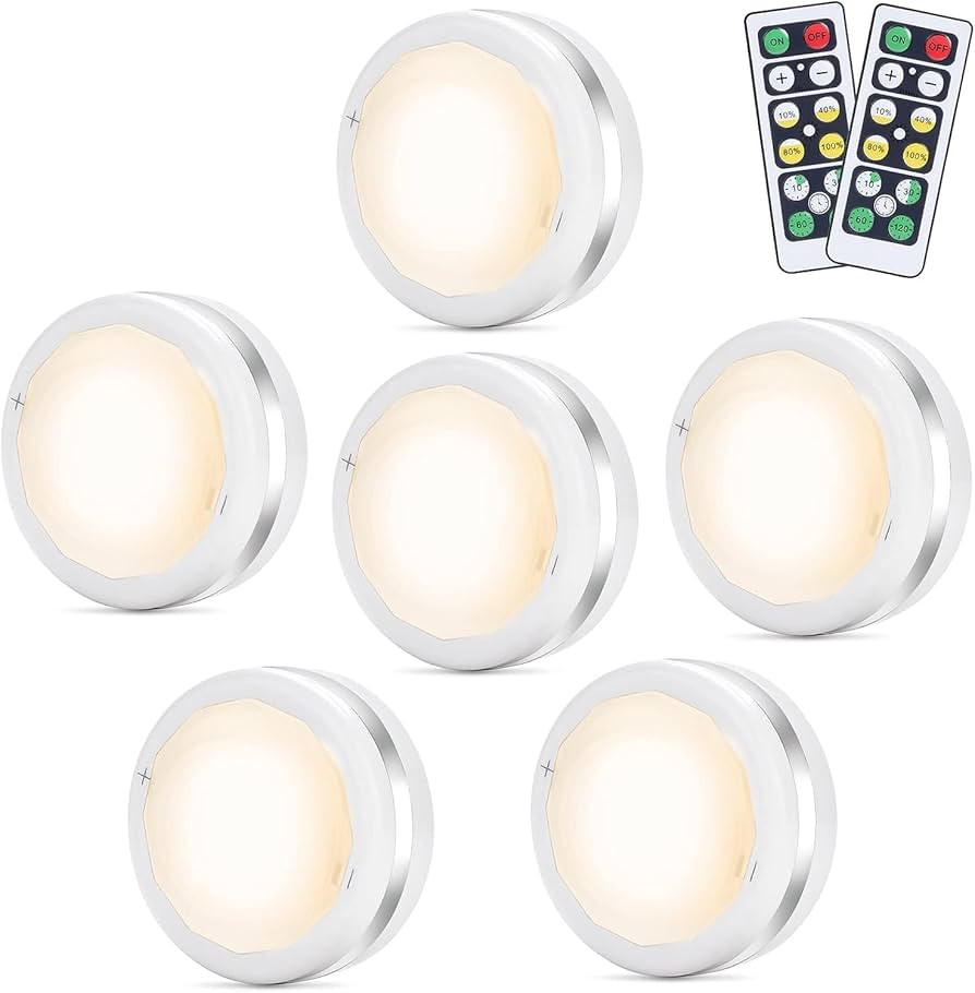 LED Puck Lights 6 Pack, Remote Control, Warm White Brightness Dimmable Battery Powered Touch Clos... | Amazon (US)
