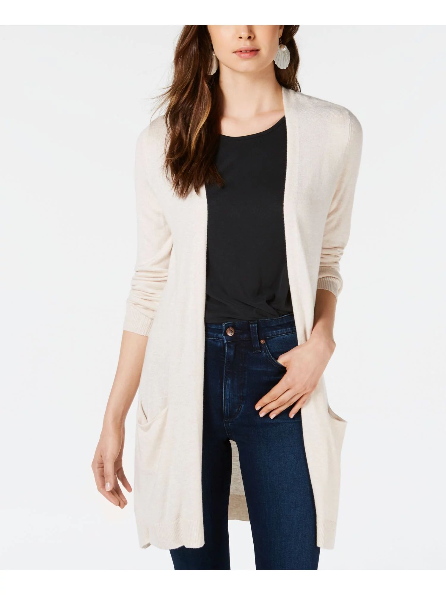 MAISON JULES Womens Beige Pocketed Long Sleeve Open Cardigan Sweater  Size L | Walmart (US)