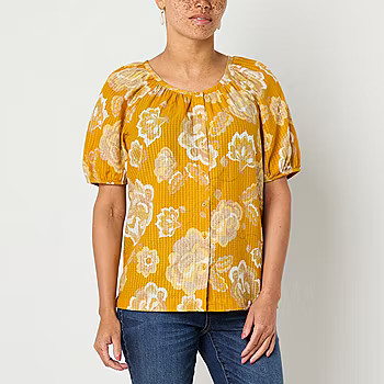 St. John's Bay Womens Round Neck Short Sleeve Blouse | JCPenney