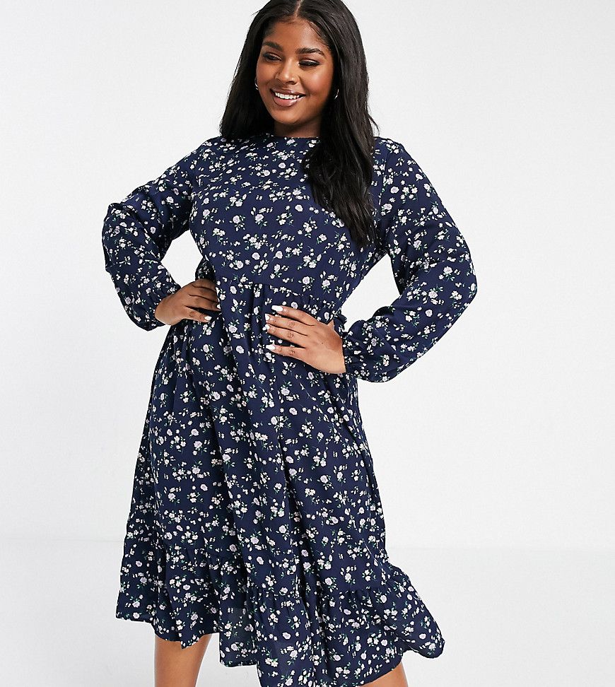 Missguided Plus smock dress with ruffle hem in ditsy floral-Multi | ASOS (Global)