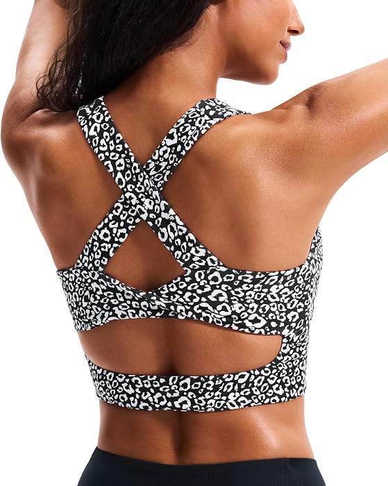 Sports Bras for Women Criss-Cross Back Padded Workout Tank Tops Medium Support Crop Tops for Wome... | Amazon (US)
