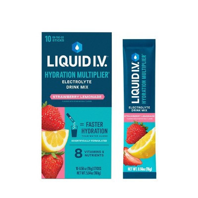 Liquid I.V. Hydration Multiplier Vegan Powder Electrolyte Supplements - Strawberry Lemonade - 0.56oz/10ct | Target