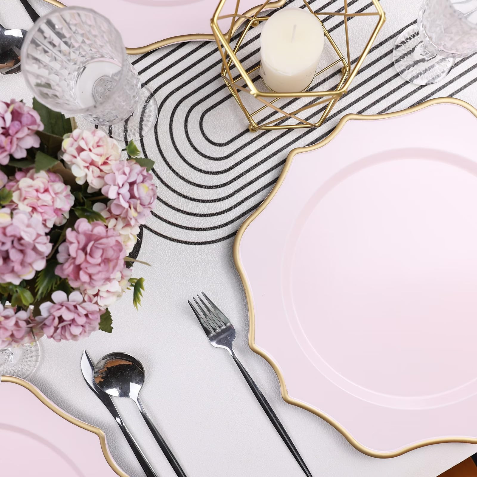 Pink Chargers for Dinner Plates, 13 Inch Scalloped Plastic Decorative Table Charge Service Plates... | Amazon (US)