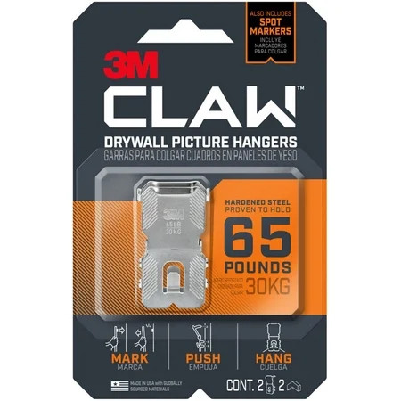 3M CLAW Drywall Picture Hanger - 65 lb (29.48 kg) Capacity - 2 Length - for Pictures Project Mirror  | Walmart (US)