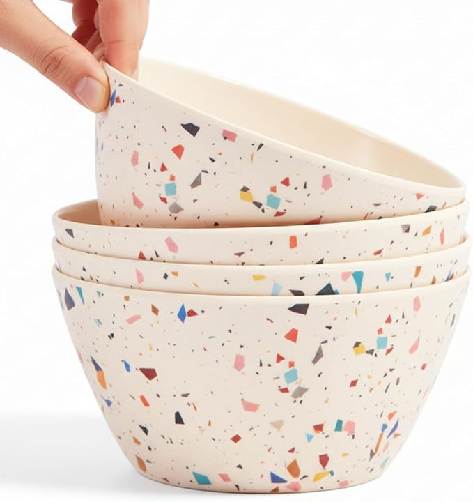 Bamboo Bowl Set of 4 – 6 Inch 20 oz Durable Deep Cereal and Snack Dishware for Kids and Toddler... | Amazon (US)