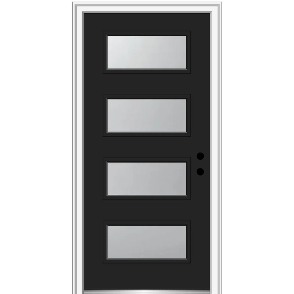 4-Lite Spotlight Frosted Glass Steel Painted Prehung Front Entry Door | Wayfair North America