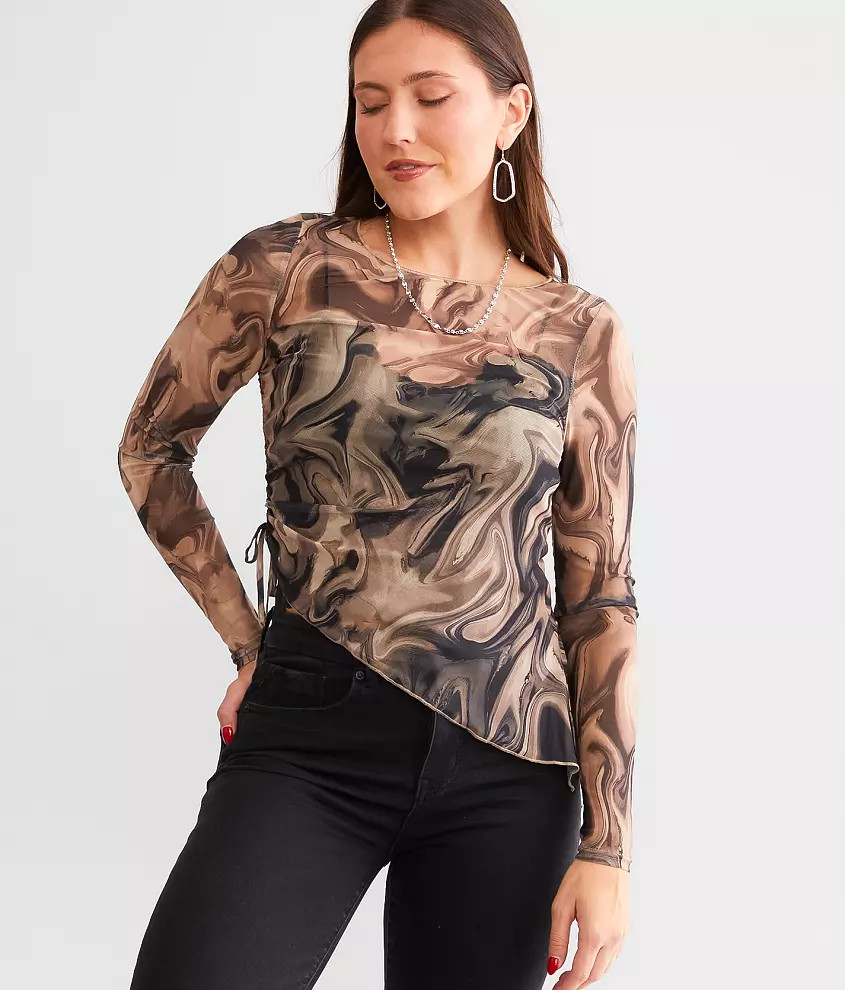 Marble Print Mesh Top | Buckle