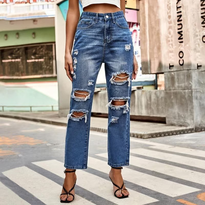 Women's Ripped High Waisted Boyfriend Jeans Distressed Stretchy Denim Pants | Target