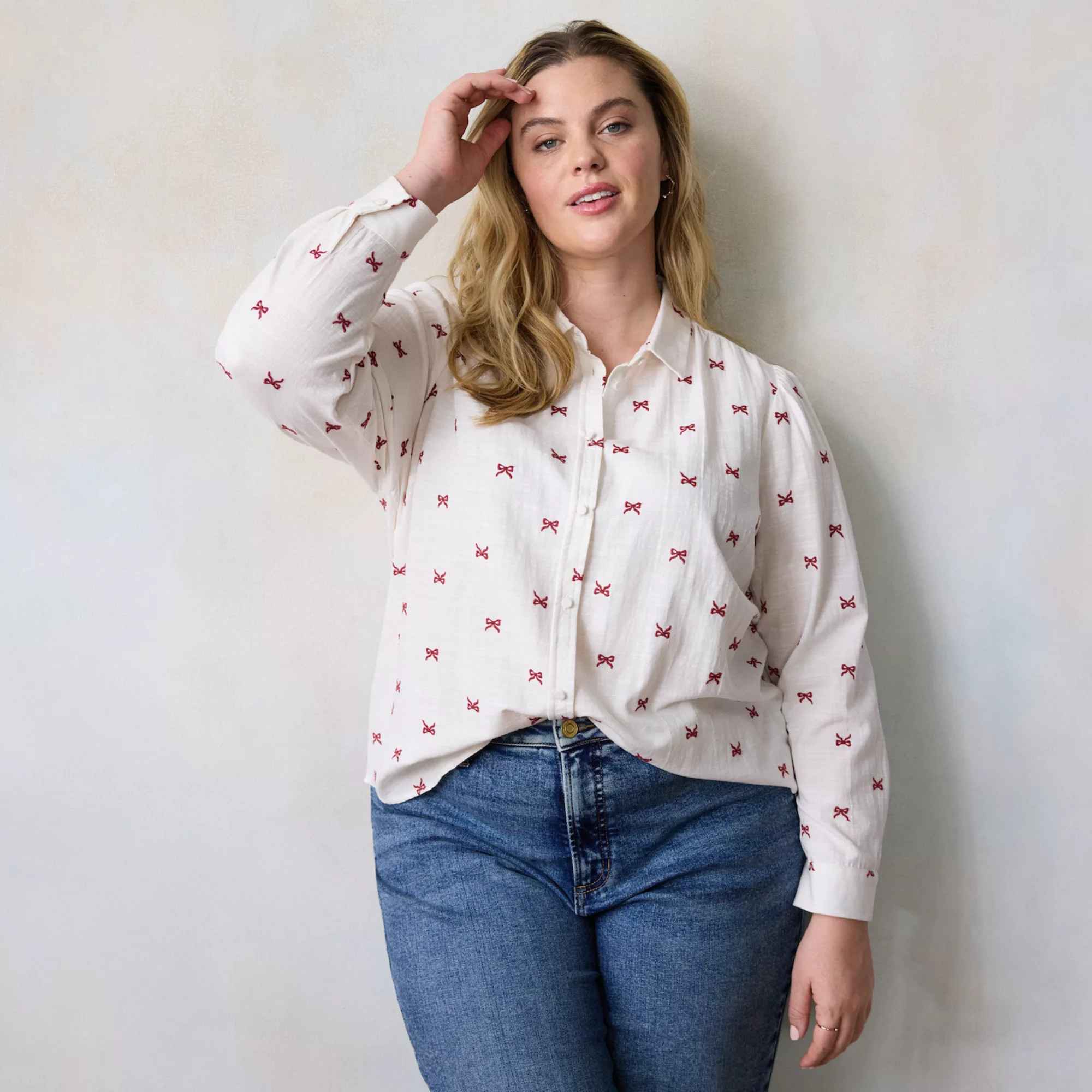 Plus Size LC Lauren Conrad Button Front Shirt with Heart Print | Kohl's