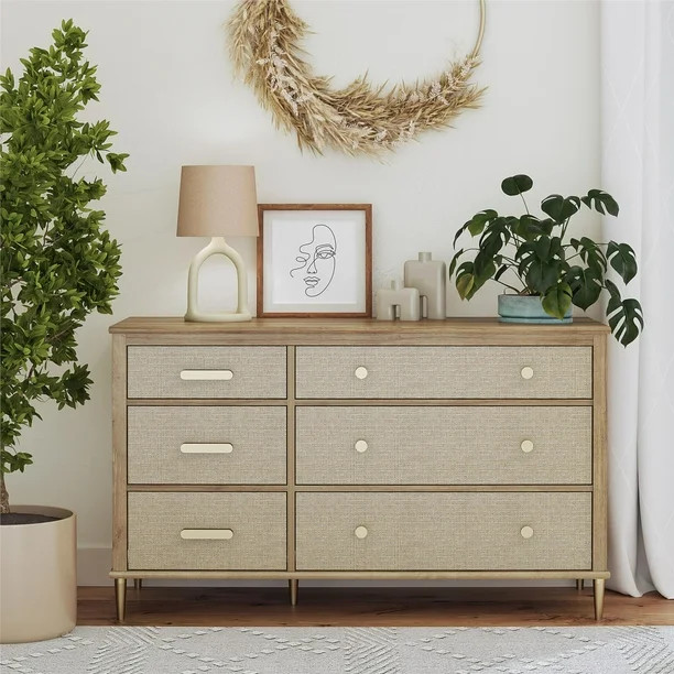 Little Seeds Shiloh Wide Convertible 6 Drawer Dresser, Natural and Rattan - Walmart.com | Walmart (US)