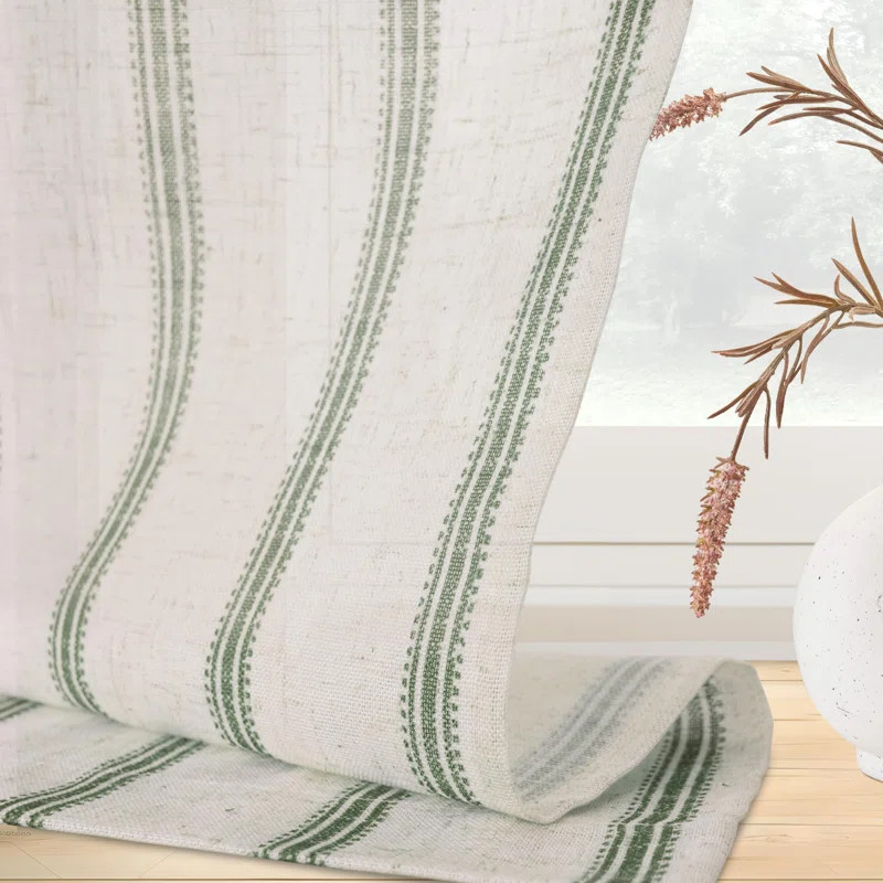 Farmhouse Kitchen Curtains Striped Tier Linen Short Curtains Pinstripe Cafe Curtains (Set of 2) | Wayfair North America