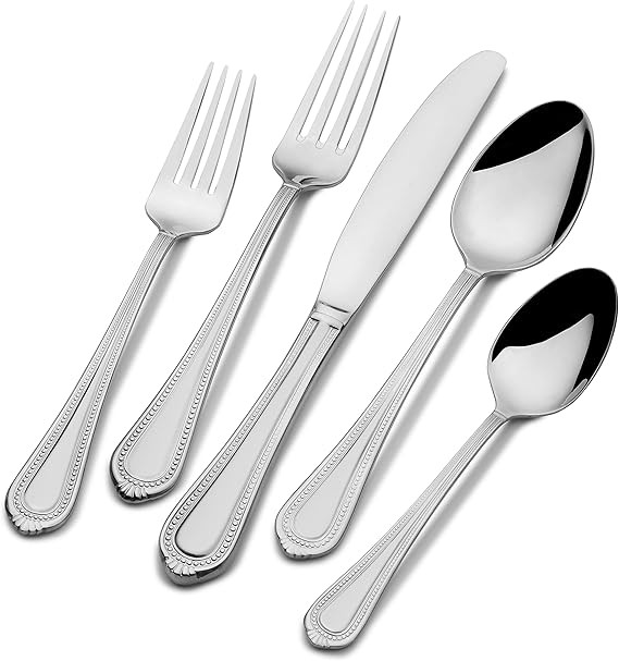 Mikasa Regent Bead 65 Piece Silverware Set, 18.10 Polished Mirror Stainless Steel, Service for 12... | Amazon (US)