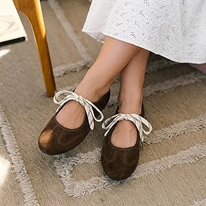 Lace up Round Toe Ballet Flats for Women Cute Slip on Soft Mary Jane Flats Casual Ballerina Shoes | Amazon (US)