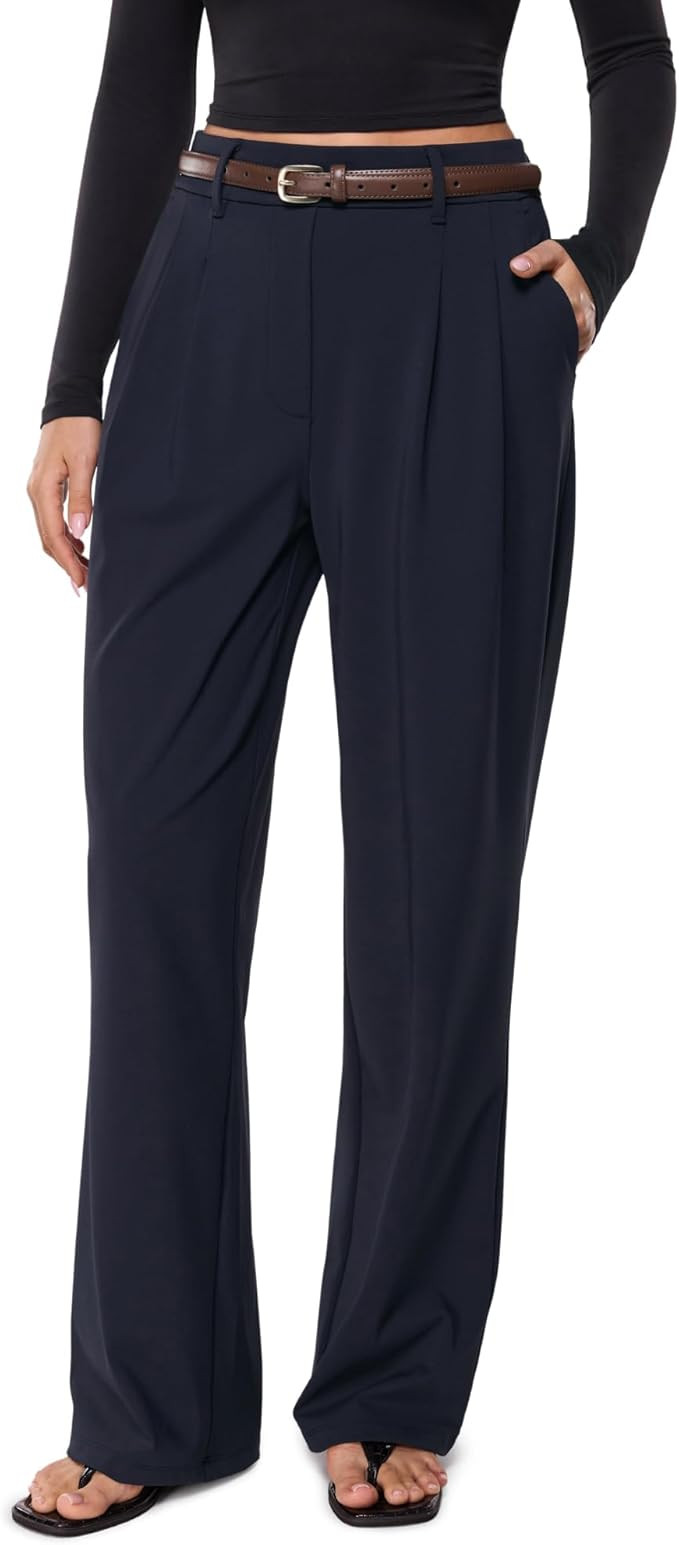 INLYRIC Women's Wide Leg Dress Pants High Waisted Stretchy Pull On Work Office Business Casual Tr... | Amazon (US)