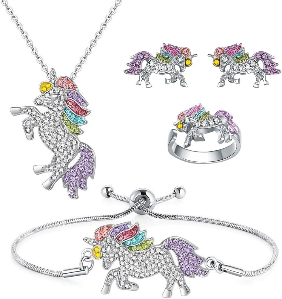 Unicorns Gifts for Girls Kids Jewelry 2 or 4 Pack Unicorn Necklace Bracelet Earrings Ring Jewelry... | Amazon (US)