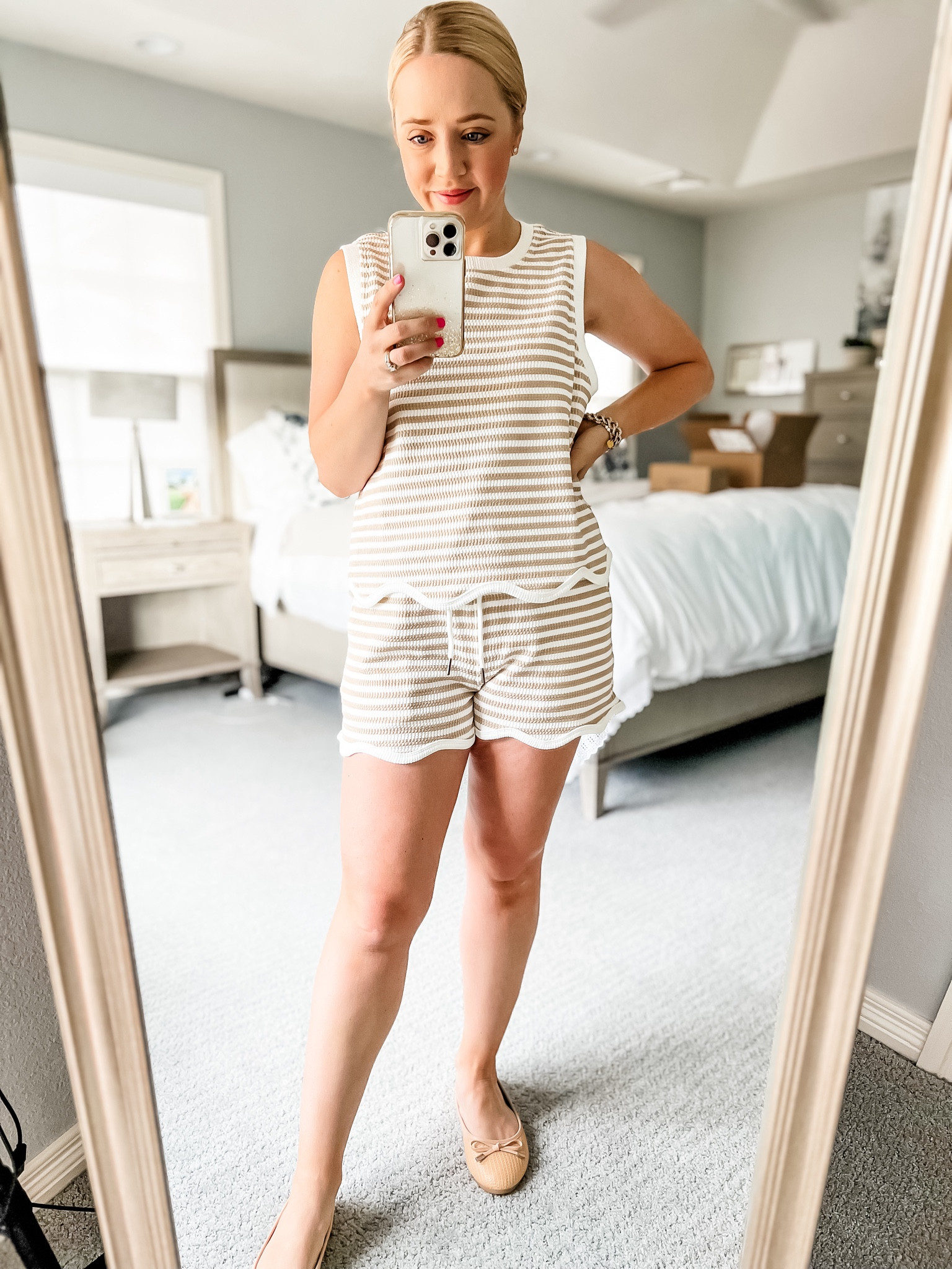 Sign up for a restock on this scalloped tank top! Shorts still stocked. Ballet flats are so comfortable and fit true to size. 20% off site wide. Code treat20

Summer outfit, mom outfit, matching set, stripes, scalloped shorts, casual outfit 

#LTKFindsUnder100 #LTKSaleAlert
