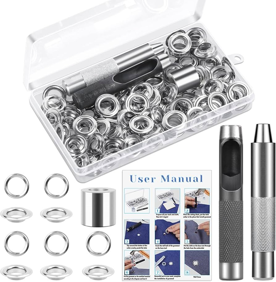 120 Sets Grommet Tool Kit 1/2 Inch, Cridoz Grommet Eyelets Kit with Setting Tools and Storage Box... | Amazon (US)