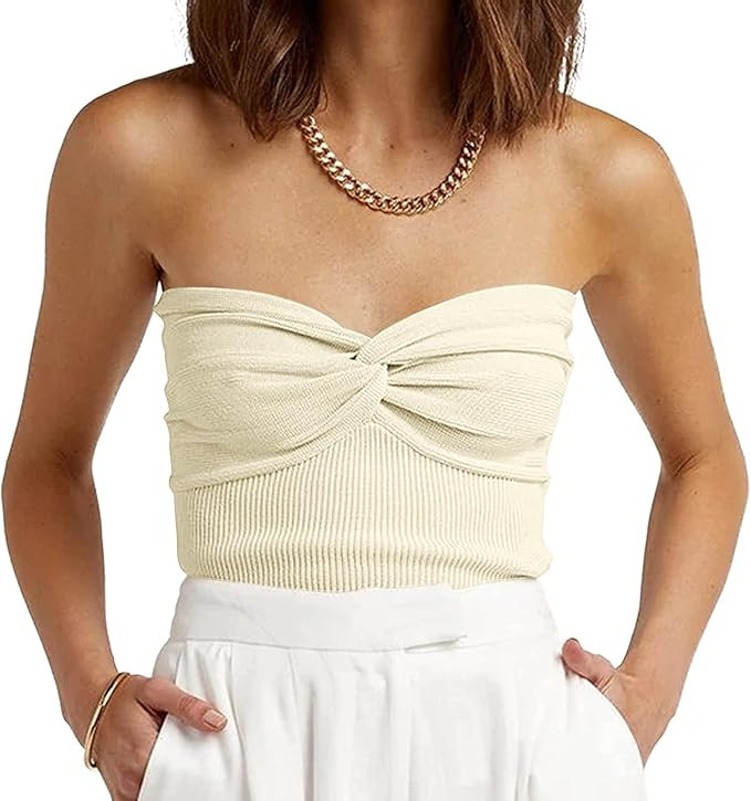 EFAN Womens Tube Tops Summer Outfits 2025 Casual Beach Vacation Clothes Sweaters Strapless Sleeve... | Amazon (US)