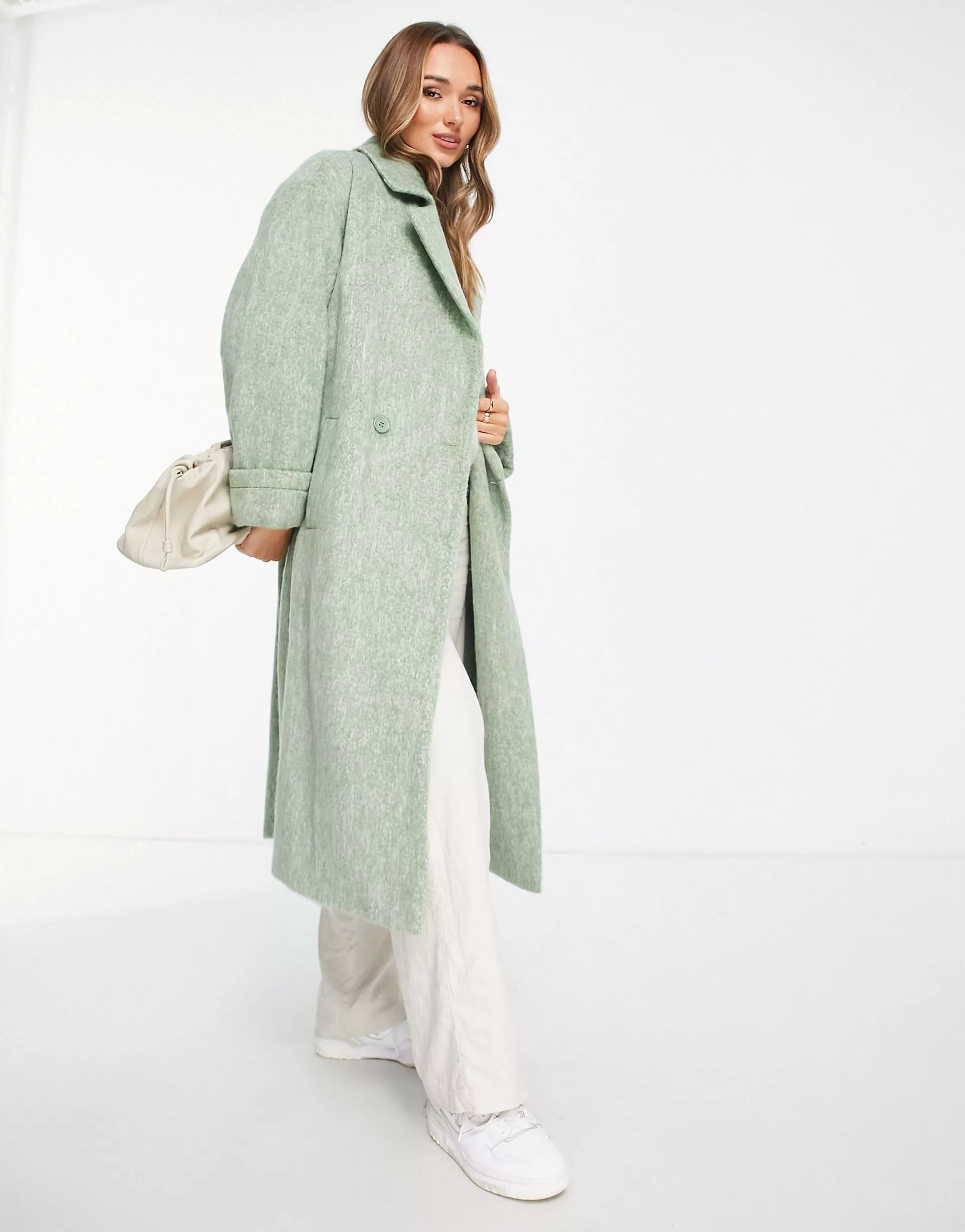 ASOS DESIGN smart wool mix brushed coat in soft green | ASOS | ASOS (Global)