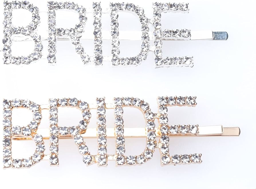 Sowaka BRIDE Hair Pin 2 Pcs Gold Silver Metal Vintage Hair Clip with Rhinestone Letter Hair Acces... | Amazon (US)