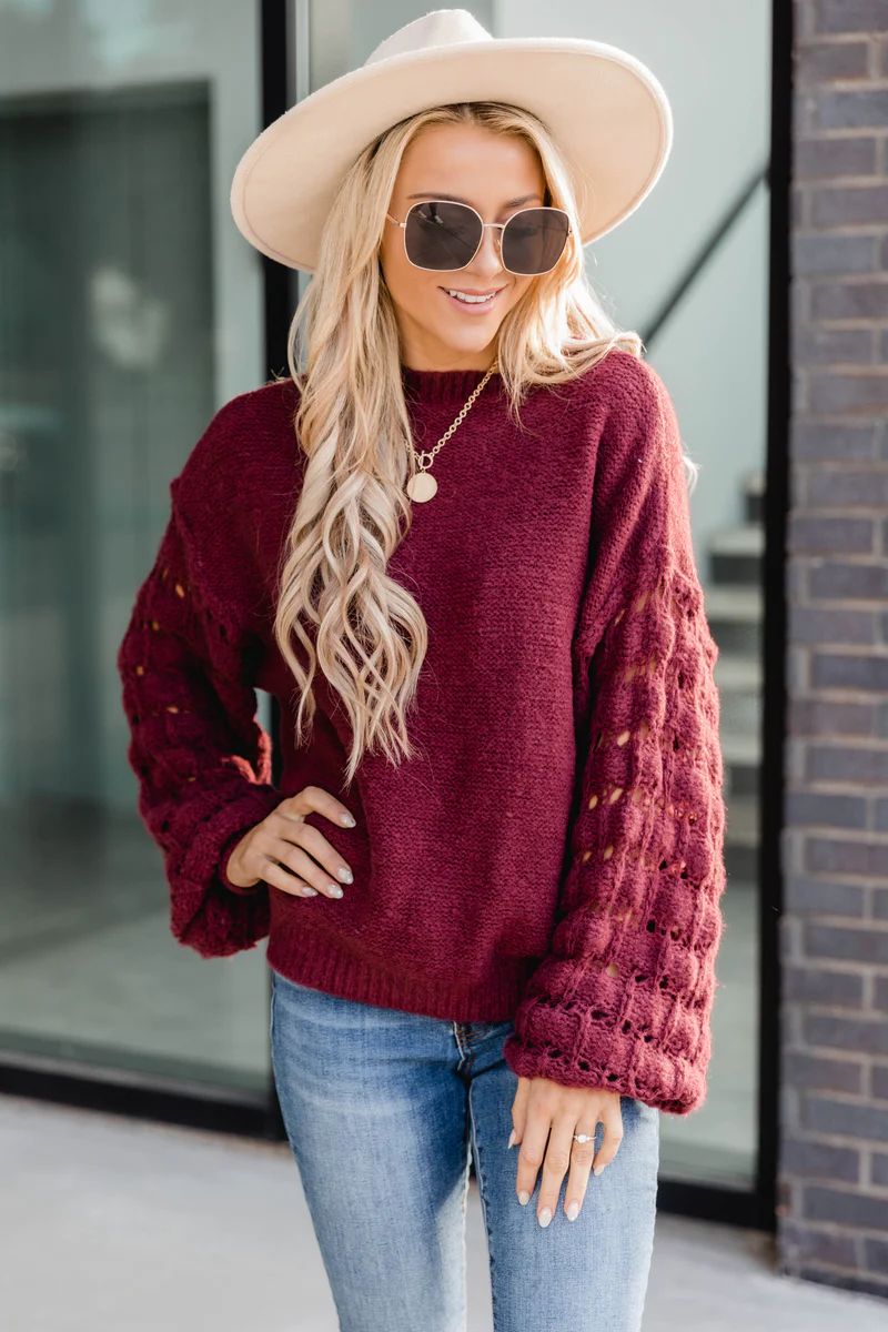 She's The Center Of Attention Burgundy Sweater FINAL SALE | The Pink Lily Boutique