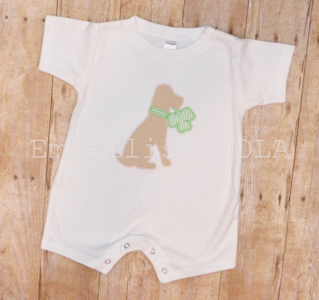 Puppy With Clover Applique St Patrick's Day Romper - Etsy | Etsy (US)