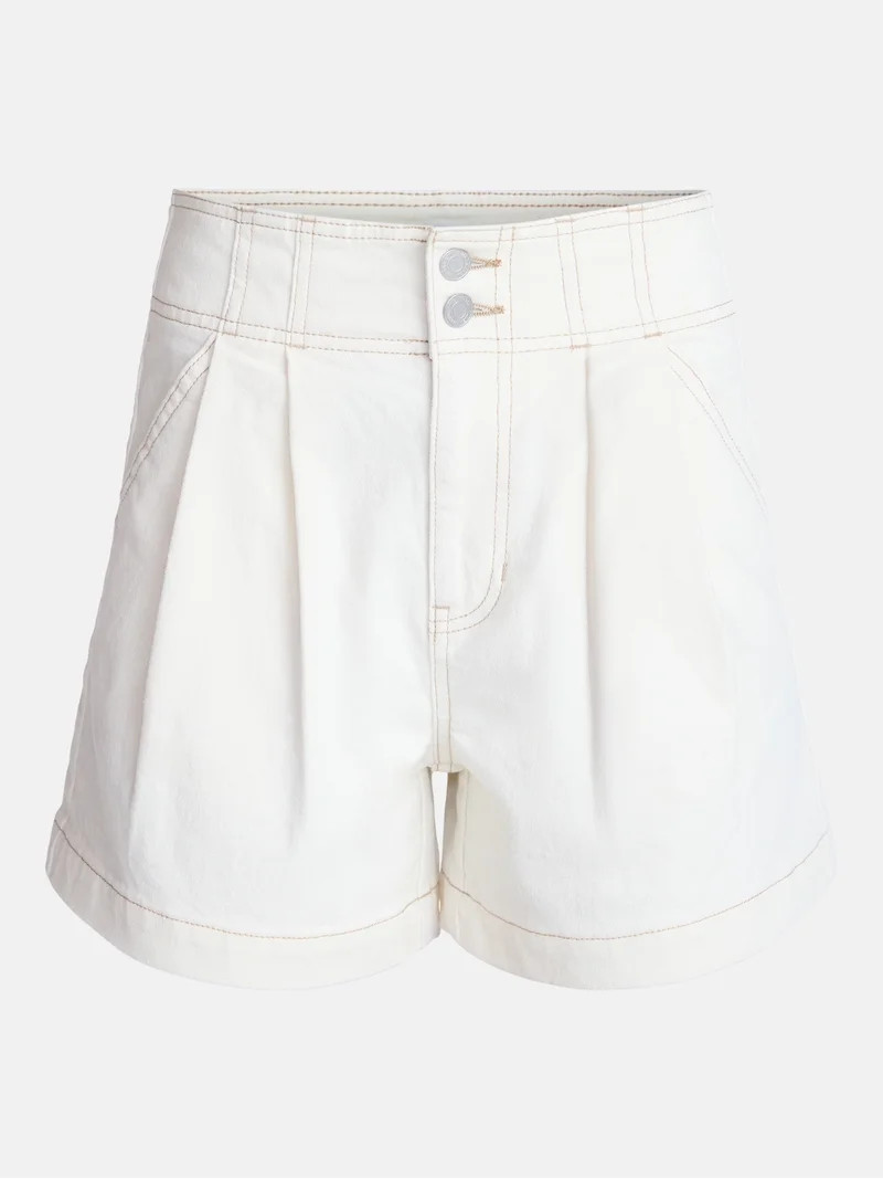 Time and Tru Women's High Rise Pleated Denim Shorts, 4.5" Inseam, Sizes 0-20 | Walmart (US)